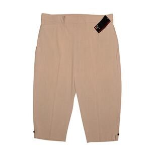 AVENUE NEW $50 Beige Pull-On Capri Pants Button Hem Stretch Waistband Size 16